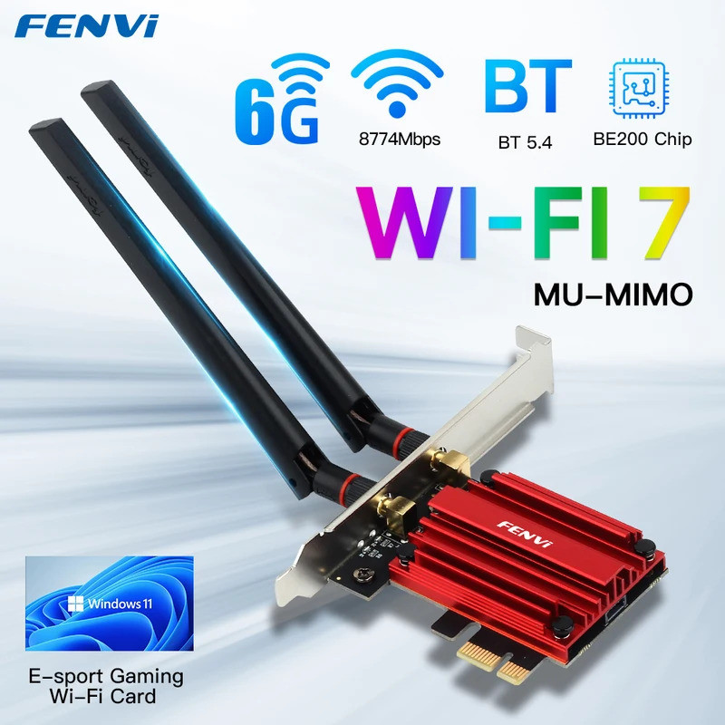 FENVI WiFi 7 BE200 PCIE WiFi อะแดปเตอร์สําหรับบลูทูธ 5.4 Tri-Band 2.4G/5G/6GHz 8774Mbps BE200NGW อะแ