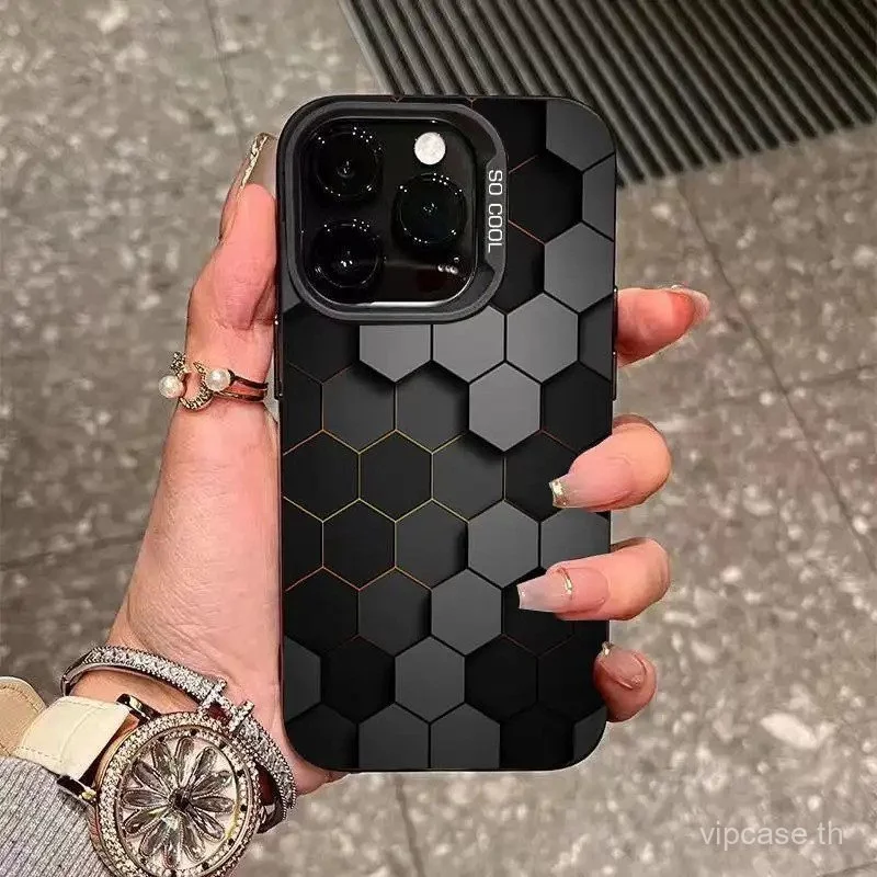 เคสโทรศัพท์โทรศัพท์ Cool สีดํารังผึ้งเหมาะสําหรับ iPhone 14promax 15promax 14 15 16 17 pro max 13promax 12pro 11promax 14plus ซิลิโคนป้องกันกรณี