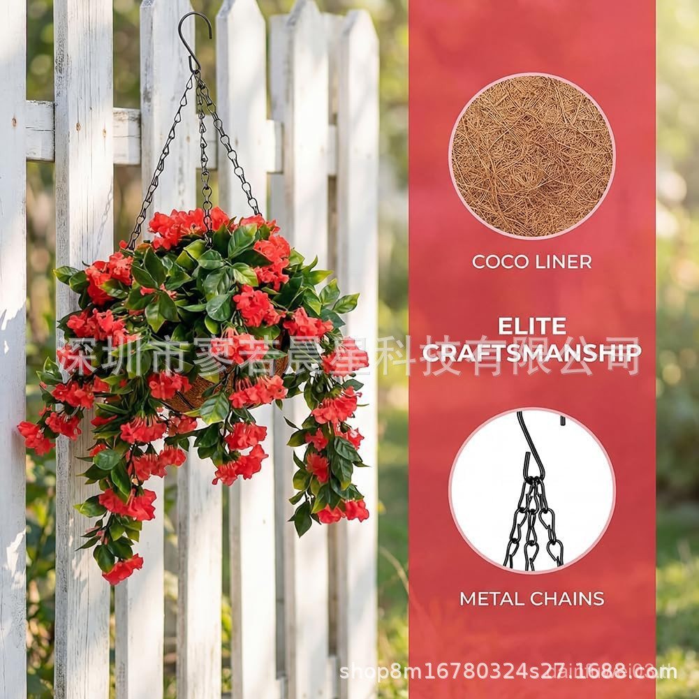 新款 Faux Crepe Myrtle ตะกร้าแขวน 人 紫 挂 ดอกไม้ตะกร้า