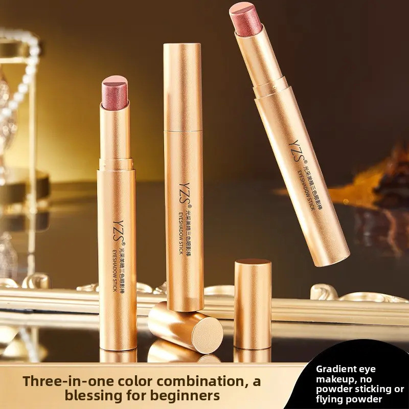 QQEU 0.00 YZS อายแชโดว์ Stick 3 สี Shimmer Glitter Gradient อายแชโดว์ Stick สําหรับผู้เริ่มต้น Lazy 
