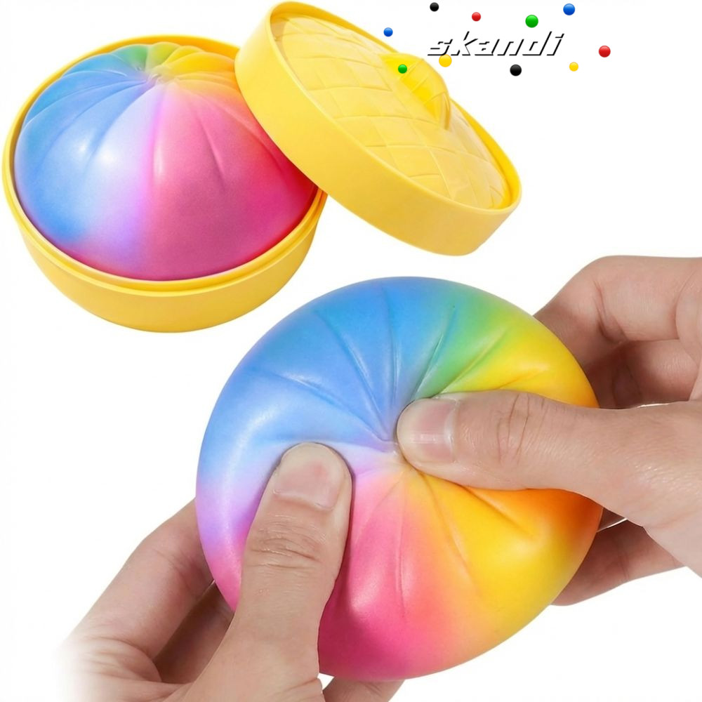 SKANDI ของเล่นสกุชชี่ซาลาเปา, กลิตเตอร์พร้อมหม้อนึ่ง ซาลาเปายัดไส้นึ่ง Squishy Pinch Le, Slow Resilience Fidget Soft Squishy ของเล่นผ่อนคลายเครื่องมือ