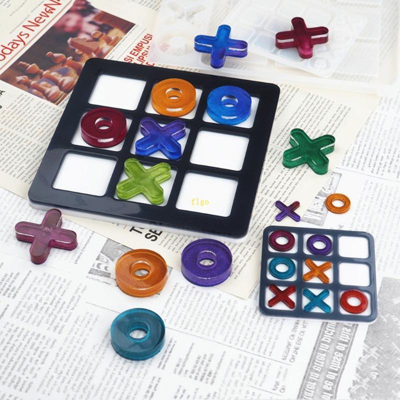 Flgo Tic Tac Toe แม่พิมพ์เรซิน XO เกมกระดานแม่พิมพ์ซิลิโคน เกมครอบครัว อีพ็อกซี่ XO หล่อ