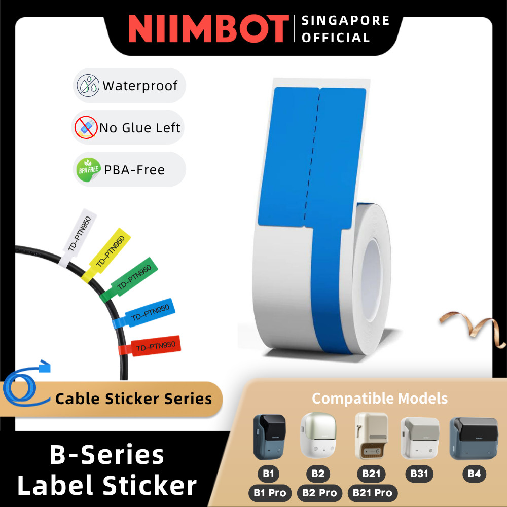 NIIMBOT Cable Tag สติกเกอร์ฉลากสําหรับ B1 B2 B21 B1 Pro B2 Pro B21 Pro B31 B4 ความร้อนกันน้ําสายไฟกา
