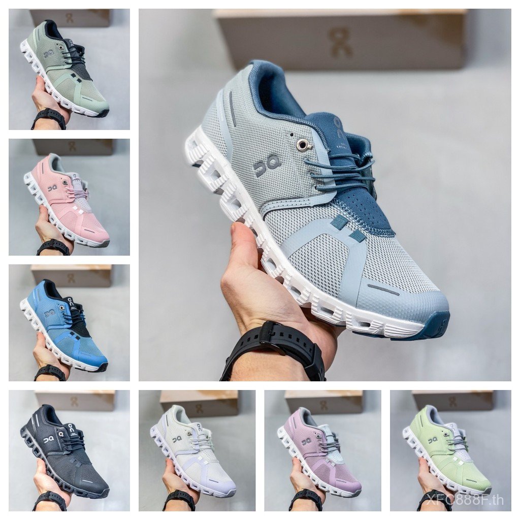 ON Running ON Cloud 5 Cloud5รองเท้าวิ่งสำหรับผู้ชายและผู้หญิงรองเท้าผ้าใบ unisex คู่สีชมพู iyul