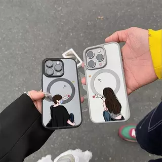 เคสแม็ก iPhone 17 16 15 14 13 12 11 Pro Max Plus ลายคู่รักน่ารัก ชายหญิง ขอบซิลิโคนนุ่มกันกระแทก ดีไซน์น่ารักสุดคิ๊วท
