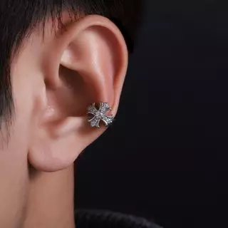 ต่างหูคลิปบน Zircon Cross & Iris สำหรับทั้งผู้ชายและผู้หญิง ไม่ต้องเจาะหู สไตล์หรูหราตามเทรนด์