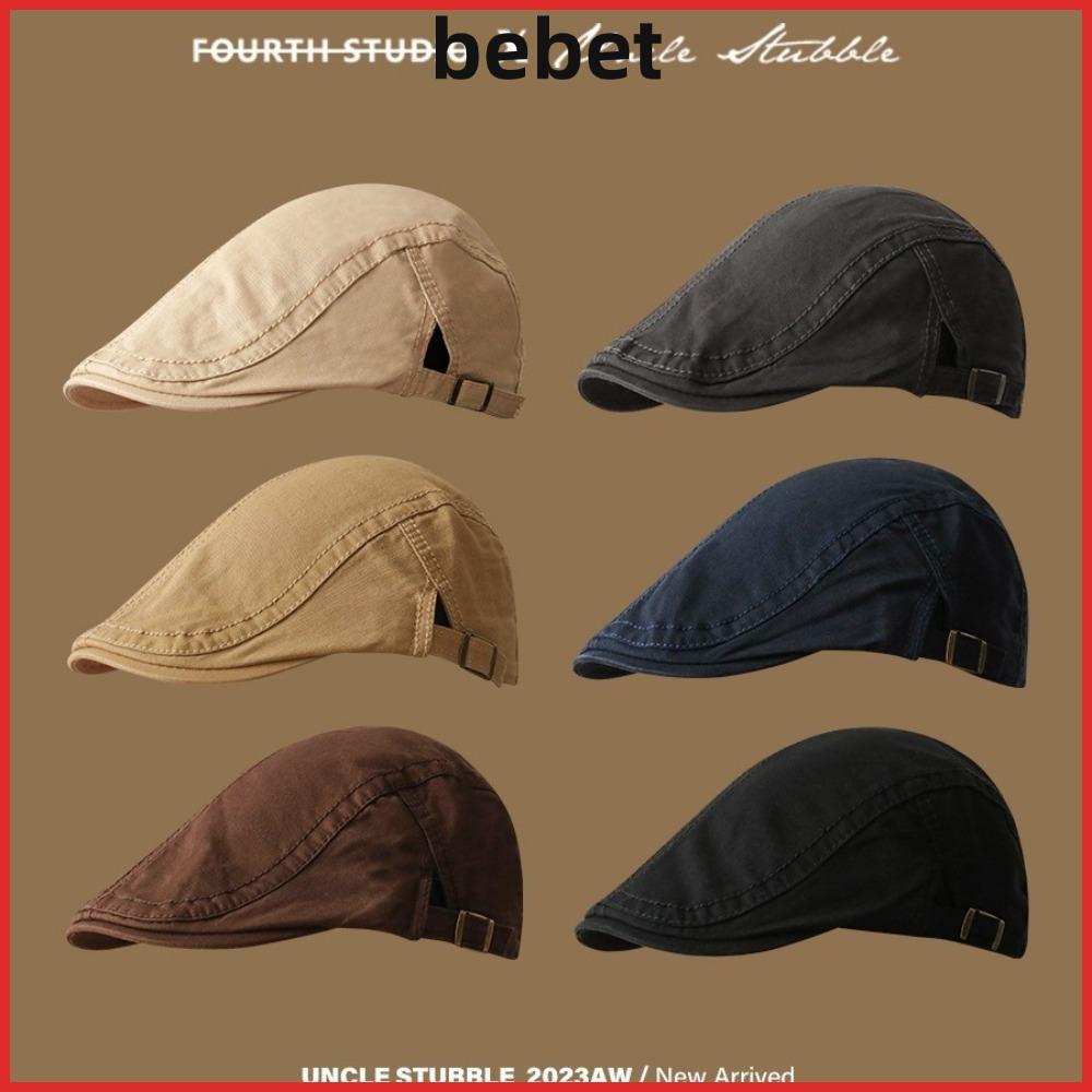BEBET หมวกจิตรกร, หมวกเบเร่ต์ย้อนยุคป้องกันรังสียูวี, หมวกอังกฤษลําลองสีทึบผู้หญิงผู้ชาย