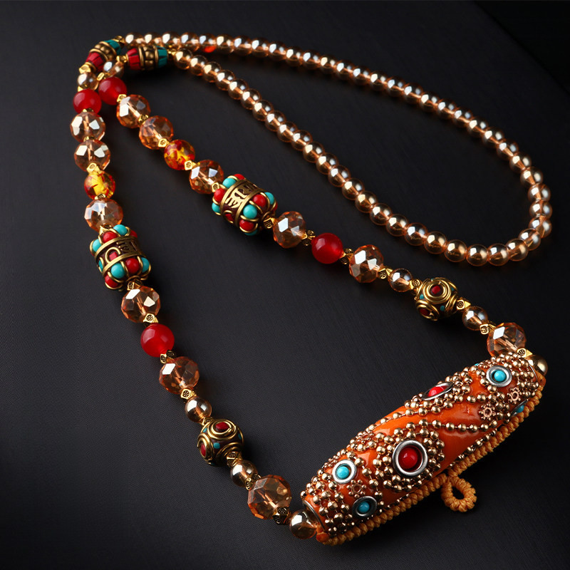 T Thailand Duobao Amulet Chain Necklace Unique Bohemian Exotic Necklace Alloy Medieval Style