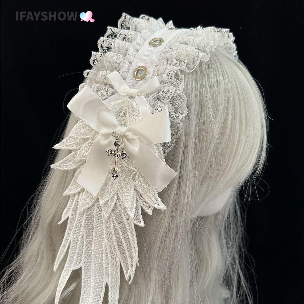 IFAYSHOW ที่คาดผม Bow แบบคอสเพลย์หูแมวลูกไม้ เครื่องประดับผมสไตล์ Lolita