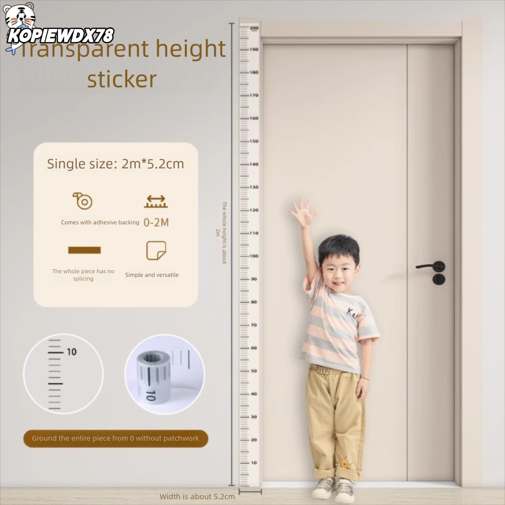 โคเปอิดเอ็กซ์78นาทีแผนภูมิการเจริญเติบโตของเด็ก, สติกเกอร์วัดส่วนสูงแบบถอดได้ความสูง 2ม, เทปวัดความสูงโปร่งใสกันน้ําแบบมีกาวในตัวสําหรับเด็กวัยหัดเดิน