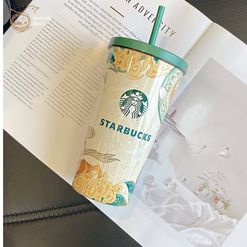 สตาร์บัคส์500มิลลิลิตรสแตนเลสฉนวนแก้วฟางที่มีพิมพ์ศิลปะ-ถ้วยเย็นนํามาใช้ใหม่สําหรับกาแฟเย็นเหมาะสําหรับสํานักงานเดินทางยิมน้ําเครื่องดื่ม&ของใช้ประจําวัน