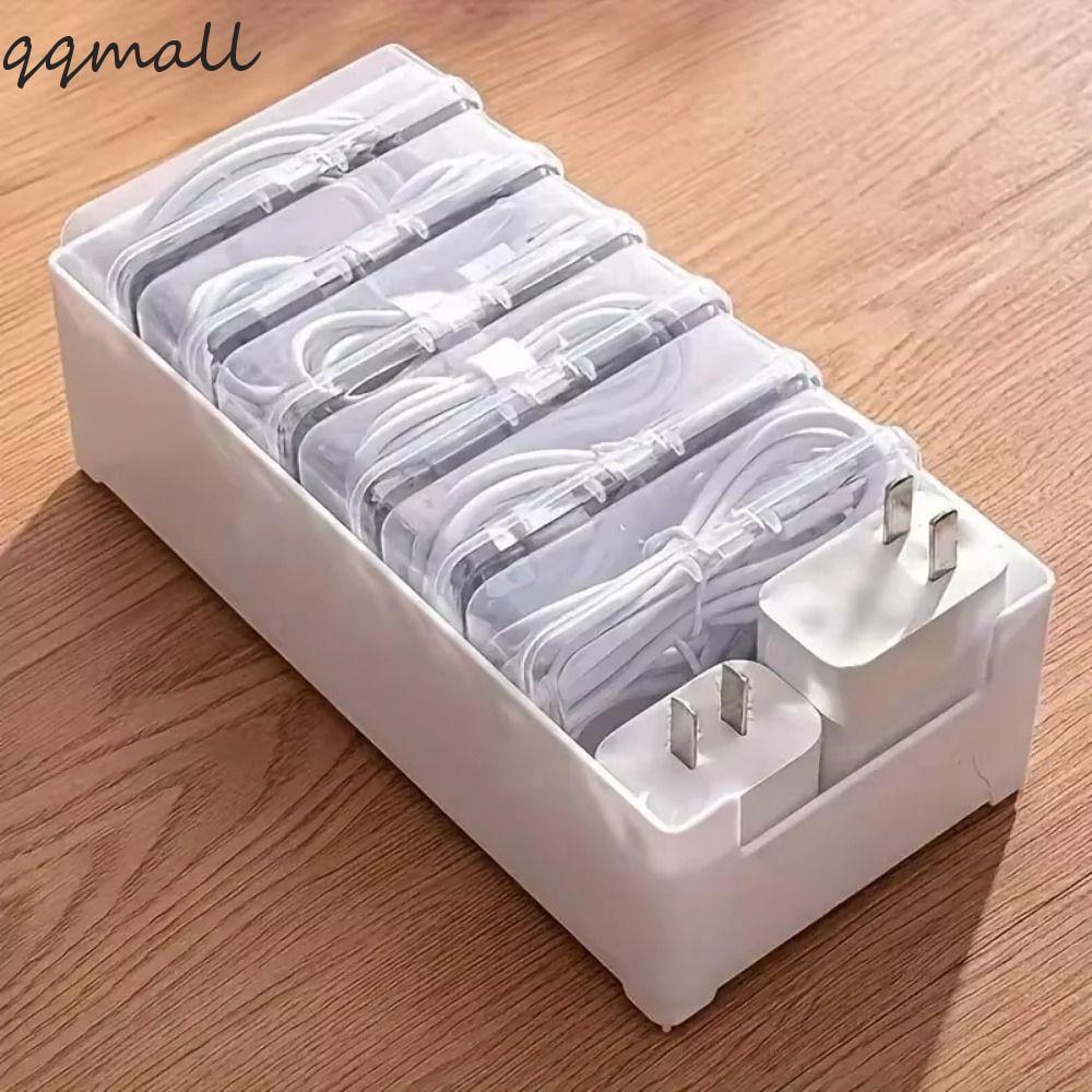 QQMALL กล่องเก็บสายเคเบิลข้อมูล, กล่องจัดระเบียบสายใสไร้ยุ่ง, แยกที่เก็บพลาสติก 3/7/11 Grid Reusable Desktop Cable Organizer Travel Ready