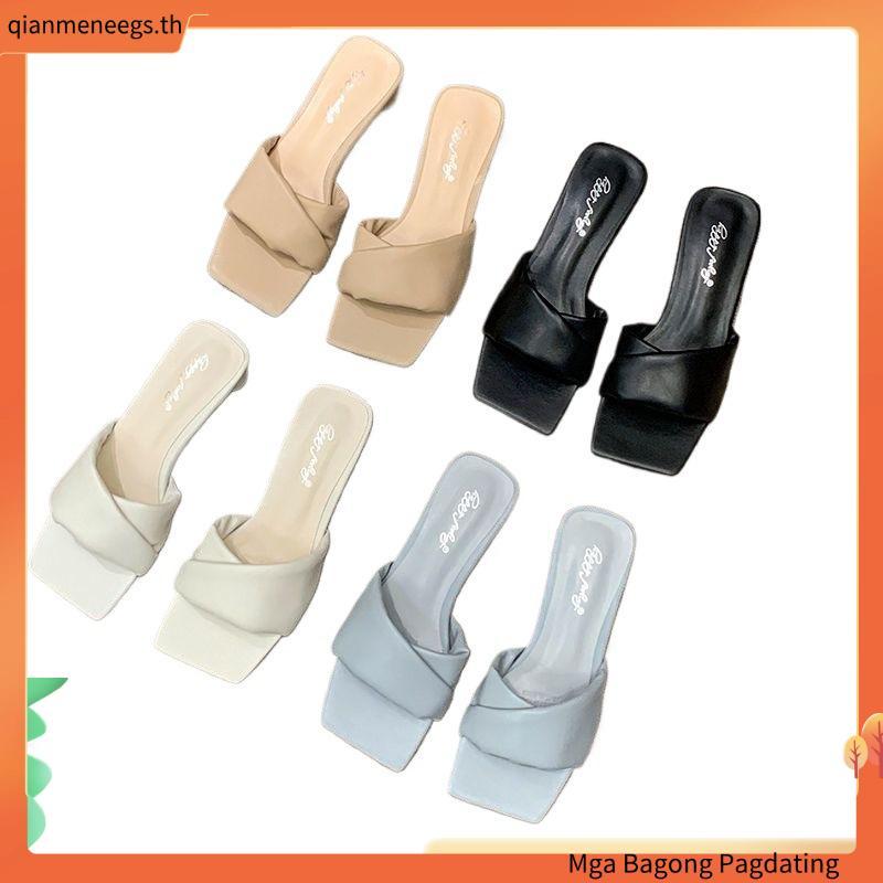 🎟️รุ่น MANGO🎟️ รองเท้าส้นสูง ผู้หญิงแฟชั่น ส้นสูง 3 นิ้ว หนังนุ่มมาก ไม่กัดเท้า ไม่ยุบตัว ดีเทลพับเก