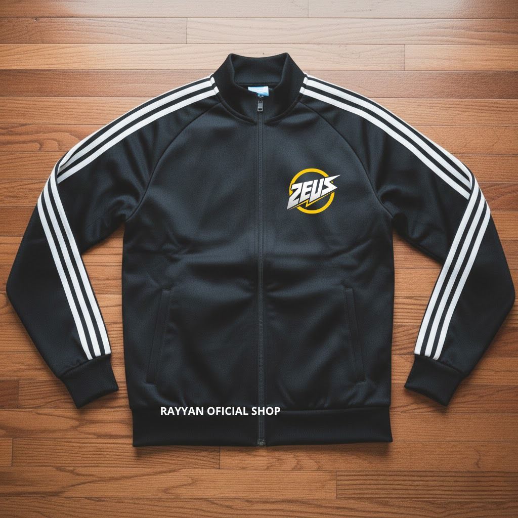 Rayyan Official Shop - Zeus Tracktop Jacket EAsport Outdoor White Hand Stripe Motif Black M-XL - เสื