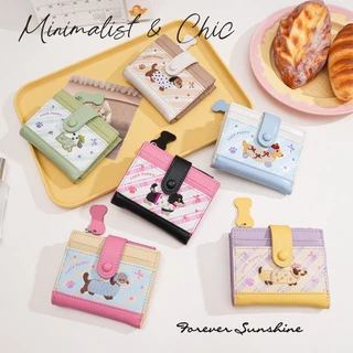 กระเป๋าสตางค์ ลวดลายการ์ตูนน่ารัก หนังPU ขนาดเล็กแบบพกพา พร้อมช่องใส่บัตร สีสดใส สำหรับผู้หญิงและเด็กสาว บัตรเครติต