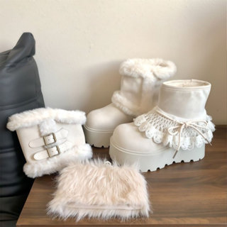 รองเท้าบูทแพลตฟอร์ม Retro suede หนานุ่ม กันลื่น สบายในฤดูใบไ…