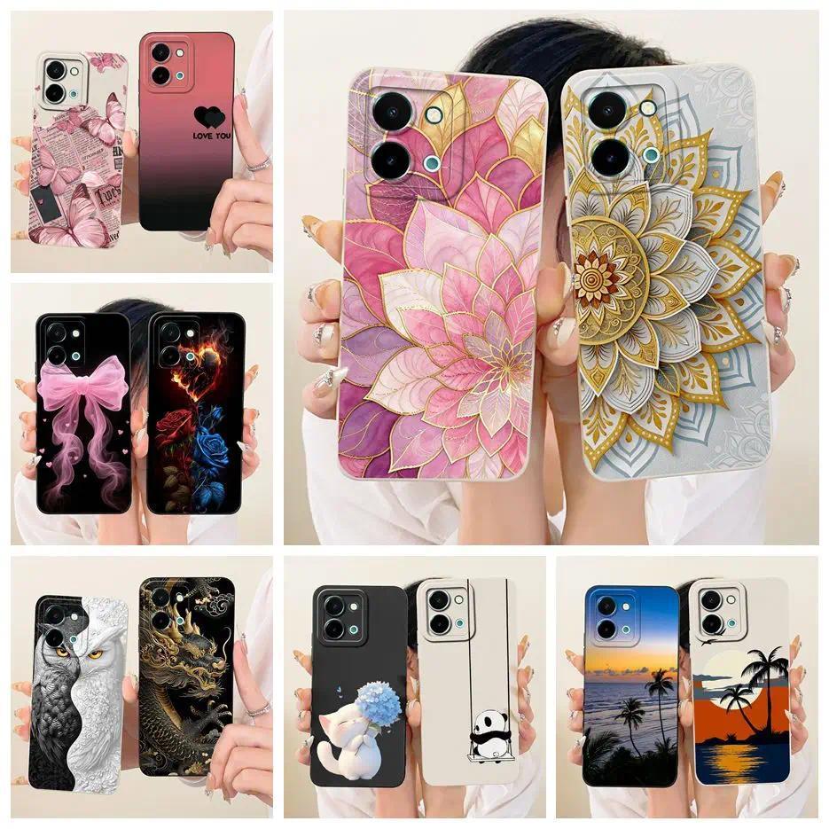 สําหรับVivo Y28 4GกรณีV2352 หรูหราดอกไม้Candyทาสีนุ่มTPU Matteเคสโทรศัพท์สําหรับVivo Y28 5G V2315 Y 