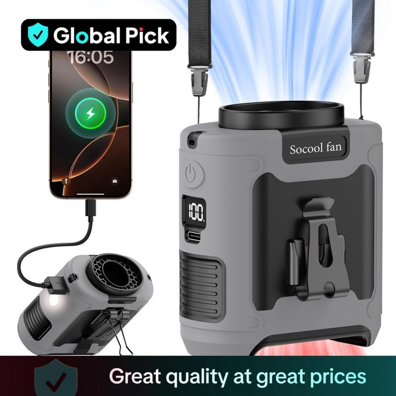 Socool Fan 10000mAh/14500mAh Power Bank, พัดลมเอวแบบพกพา Clip-on สวมใส่เข็มขัดพัดลมส่วนบุคคล, แบตเตอ