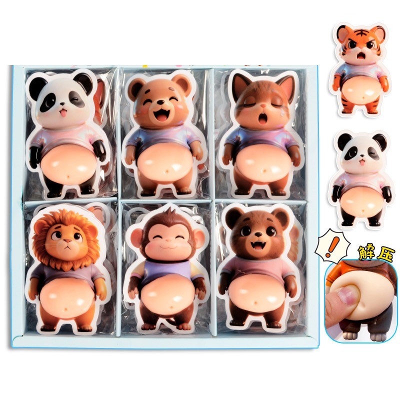 3ชิ้นน่ารักท้องใหญ่สุนัขบีบของเล่นประสาทสัมผัสสติ๊กเกอร์-ของเล่นคลายเครียดตลก