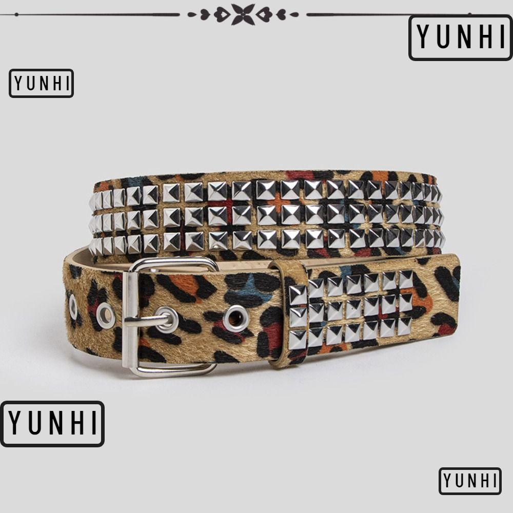 เข็มขัดสายรัดเอว YUNHI สไตล์ปังค์ ลายเสือดาว พื้นPUหนัง ปรับได้