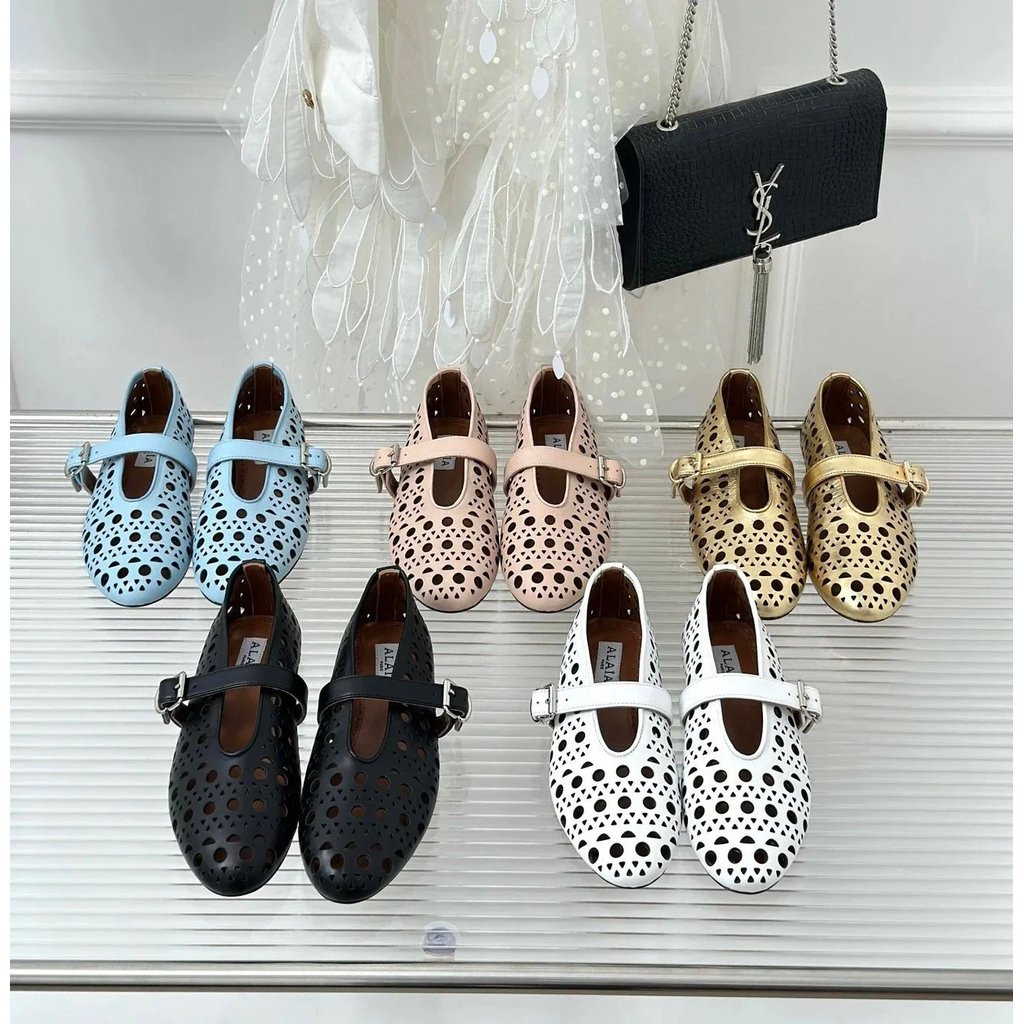 [โรงงานขายตรง‌ALIA Alaia รองเท้าเดี่ยวผู้หญิง] คุณภาพสูงรองเท้าบัลเล่ต์ฝรั่งเศส Hollow Mary Jane รอง