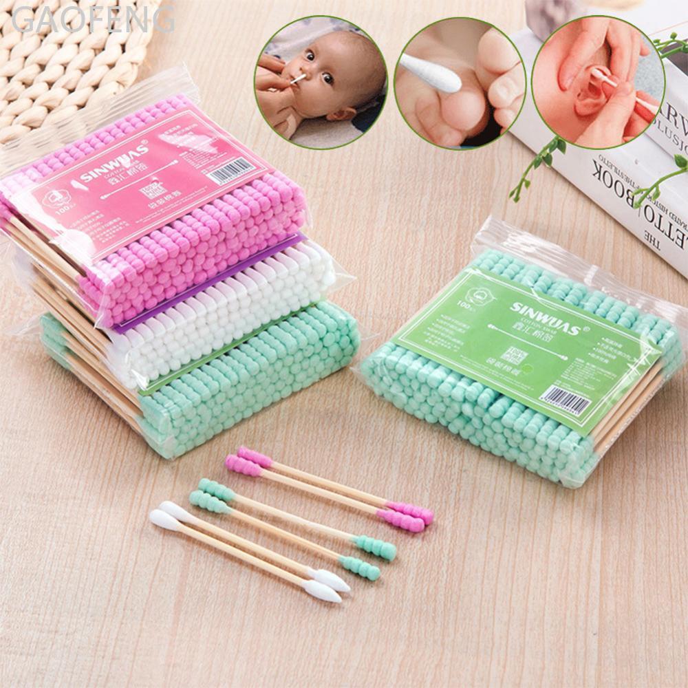GAOFENG 100pcs Pack Double Head Cotton Swab ผู้หญิงแต่งหน้า Cotton Buds Tip สําหรับทางการแพทย์ไม้ St