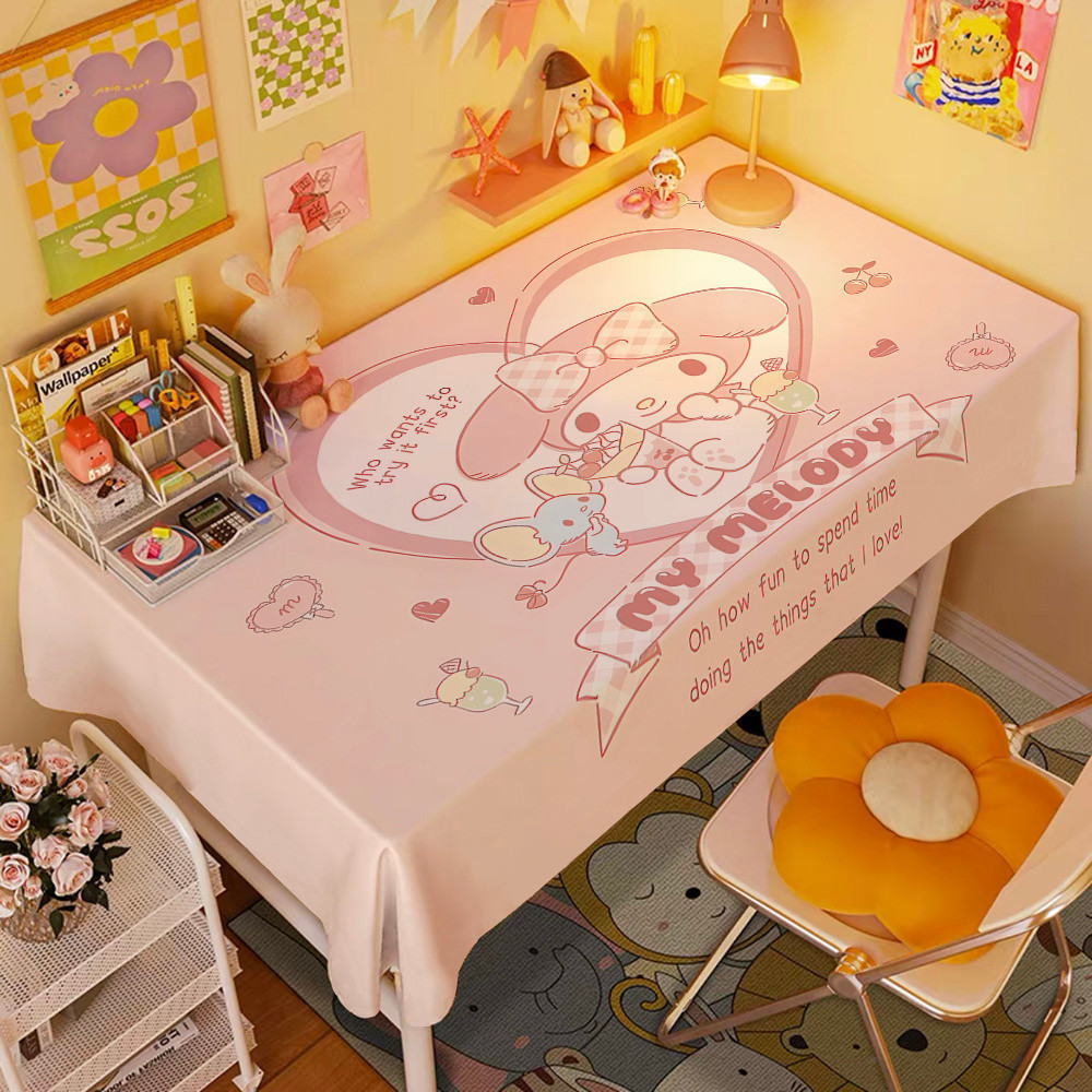 การ์ตูน Sanrio ผ้าปูโต๊ะ Ins สไตล์น่ารัก Clow M เสื่อโต๊ะห้องนอนหอพักโต๊ะตกแต่งผ้า