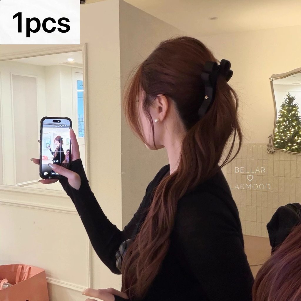 Sweet Fashion Plush Banana Clip Retro Black Bow Disc Clip