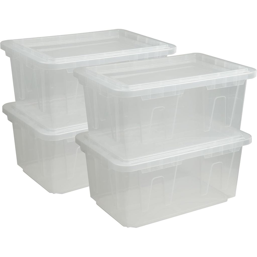 CX 4-Pack 60 Qt Heavy Duty Clear Storage Container พร้อมฝาปิด Snap-Tight, Stackable Storage Bins, Ma