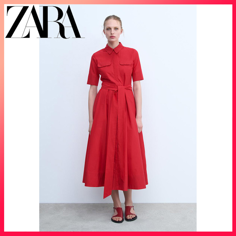 ZARA Spring สินค้าใหม่ ชุดเดรสผ้าฝ้าย Poplin สําหรับผู้หญิง