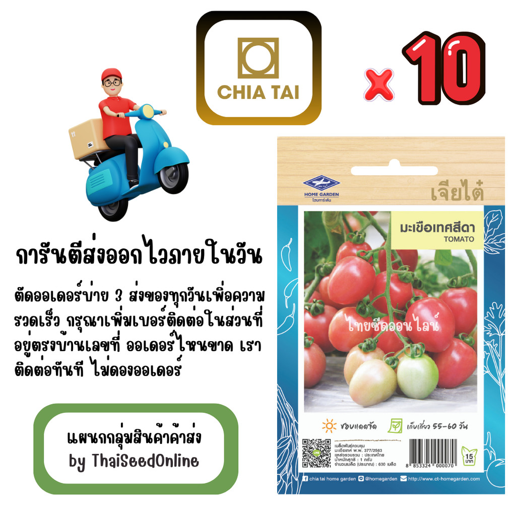 เจียไต๋ CTOP x 10 เมล็ดผักซองเจียไต๋ มะเขือเทศสีดา สินค้ายกแพ็ค