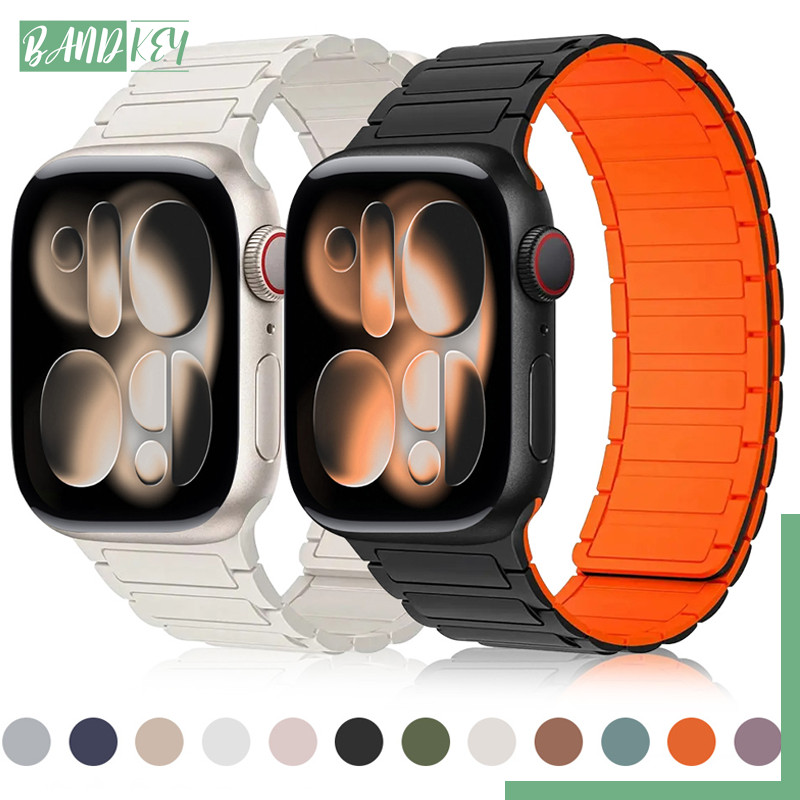 สายนาฬิกาซิลิโคนนิ่มแบบแม่เหล็ก for Iwatch Series 11 10 9 8 7 SE 3 2 1 Apple Watch Ultra 3 2 49 46 45 41 42 40 44 38มม.