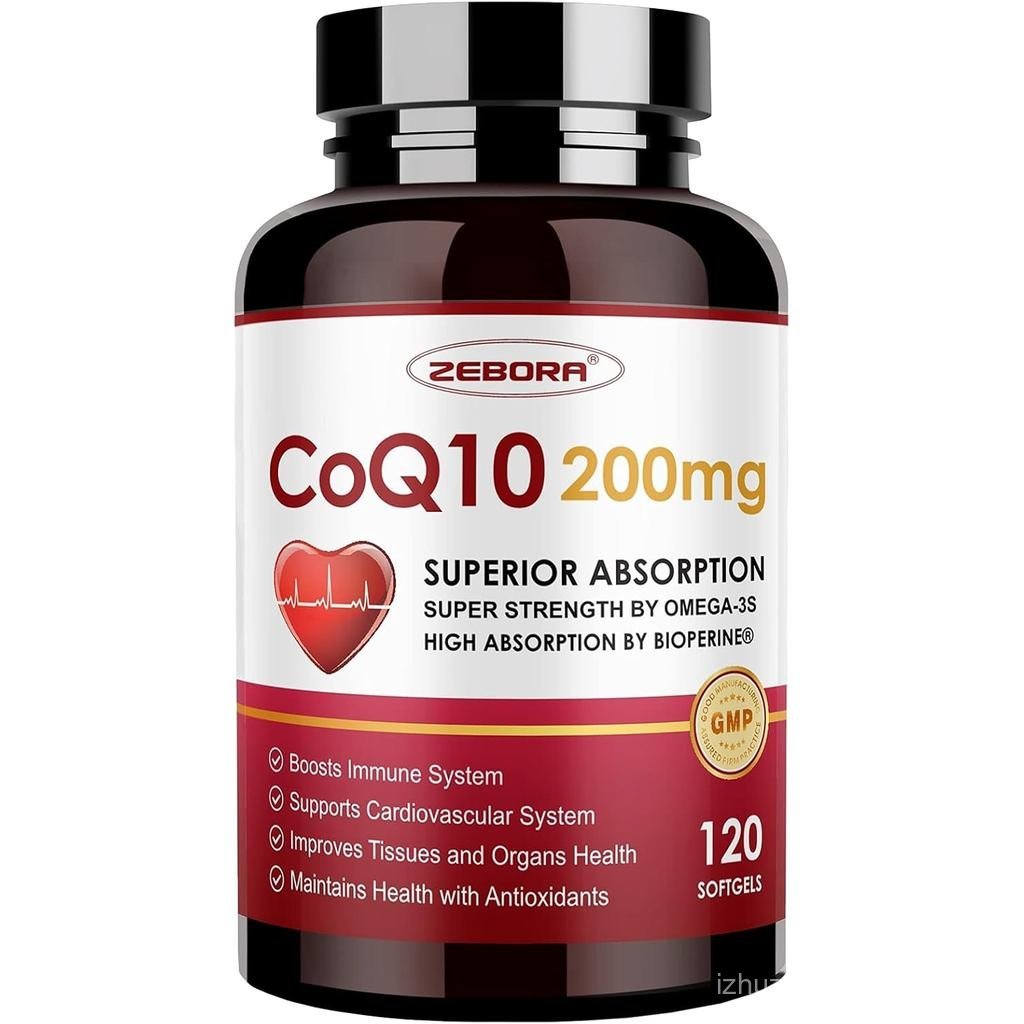 ZEBORA CoQ10-200mg-Softgels with PQQ, BioPerine & Omega-3, 120 Servings Coenzyme Q10(Ubiquinone) Sup
