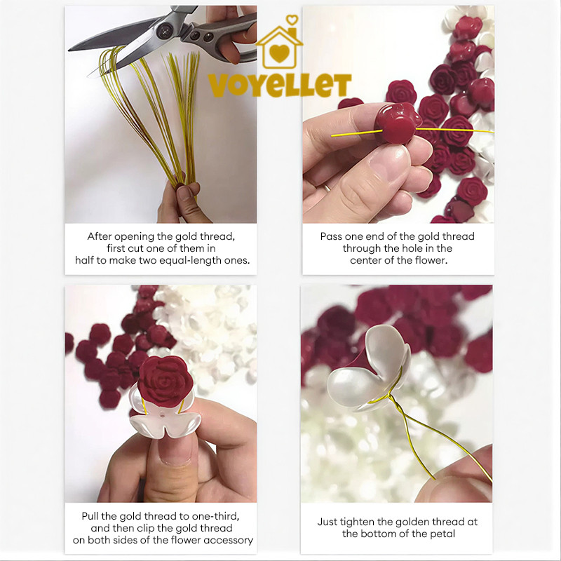 ของขวัญวันวาเลนไทน์ DIY กุหลาบมุกเทียมพร้อมชุดทำ LED ชุดงานฝีมือช่อกุหลาบแดง 52 ดอกVoyellet - รูปที่ 7