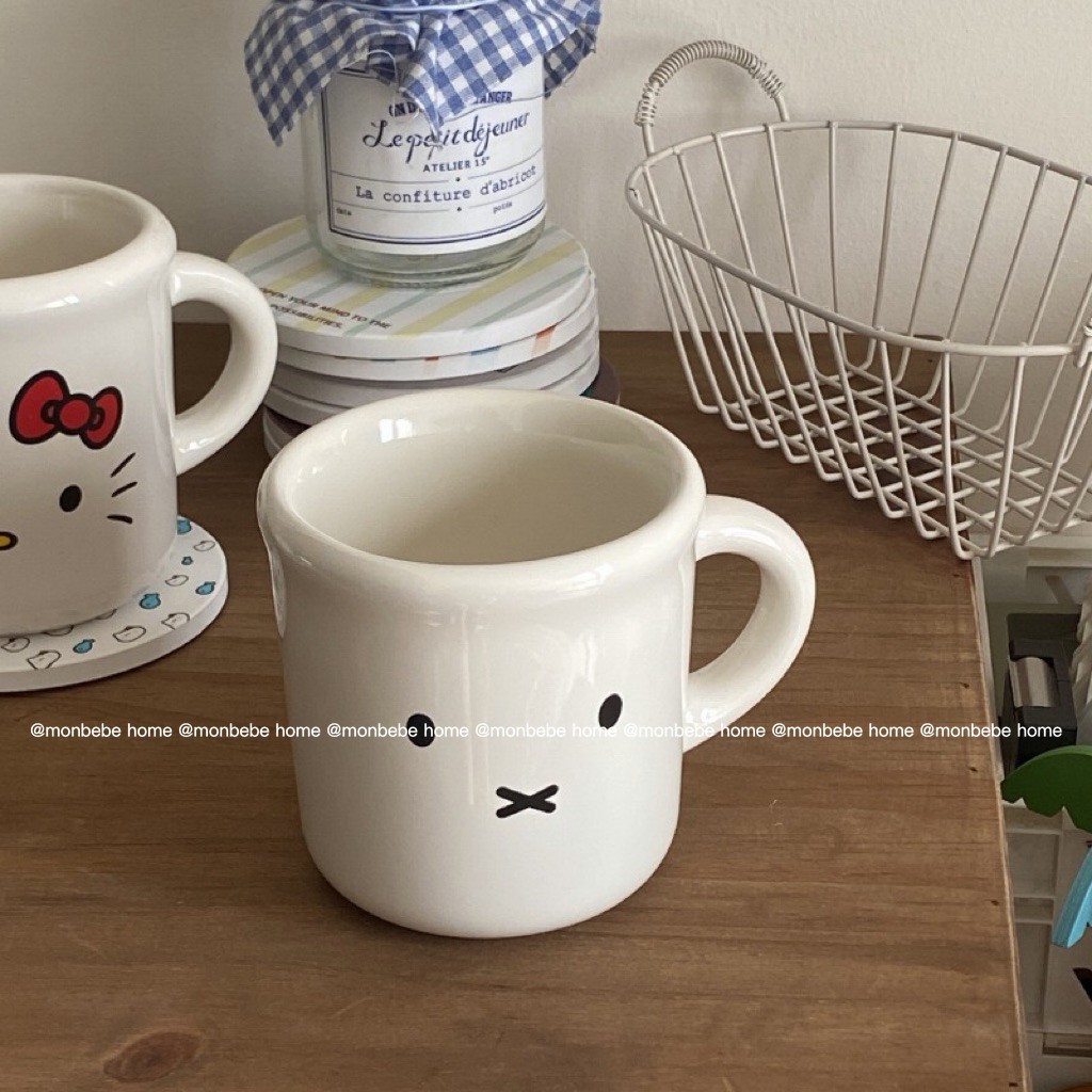 แก้วมัค แก้ว แก้วกาแฟ มีที่จับ รูปmiffy🐰&kitty 350ml สำหรับร้านกาแฟ พร้อมส่ง - รูปที่ 5