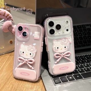 3D DIY โบว์สีชมพูแมวเคสโทรศัพท์สําหรับiPhone 17 16 15 14 13 12 11 Pro Max X XS XR XS Max 7 8 Plus