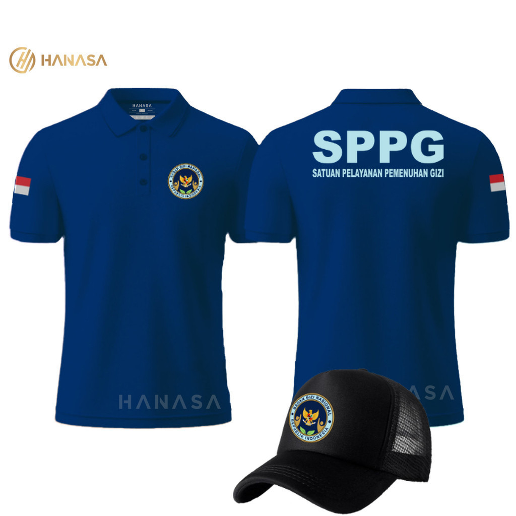 หมวกฟรี! เสื้อโปโล DB MBG SPPG TEXT BLUE BGN National Nutrition Body | เสื้อโปโลผู้ชายและผู้หญิง | เ