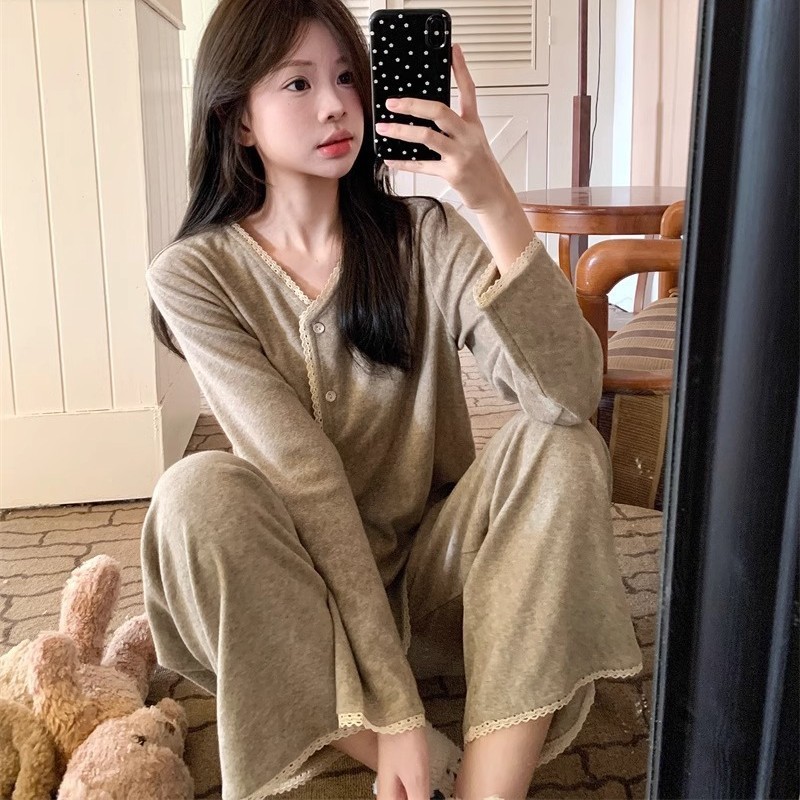 ชุดนอนสูทแขนยาวสำหรับผู้หญิง นุ่มสบาย เหมาะสำหรับLoungewear