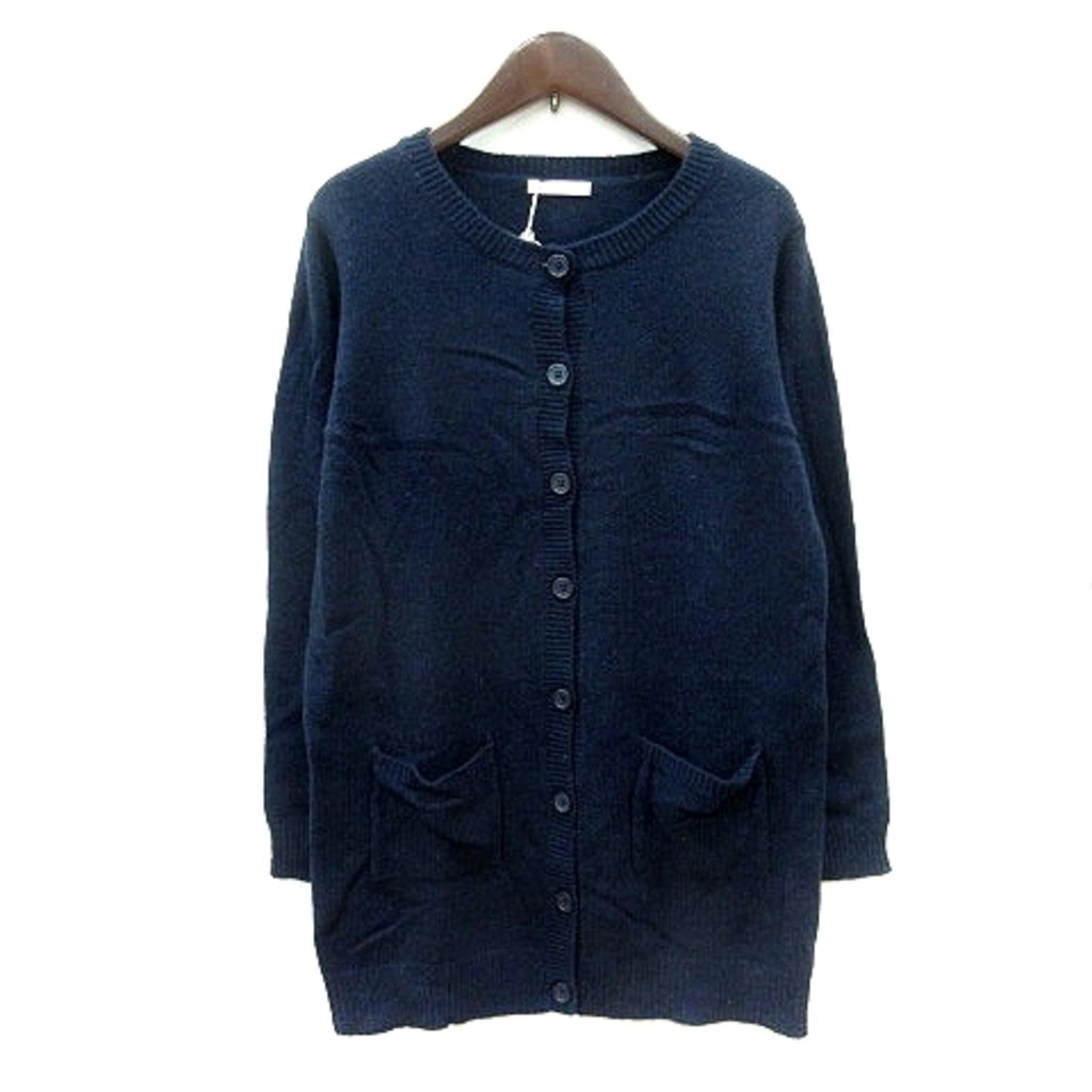 STUDIO CLIP Cardigan Sweater Knit wool Navy Long Direct from Japan Secondhand