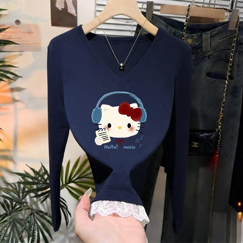 เสื้อผ้าผู้หญิงแขนยาว S-2XL ดีไซน์ตัดสีต่างกัน รูปร่างสวมฟิต คอวี ให้ความอบอุ่นและสบายในฤดูหนาว - รูปที่ 2