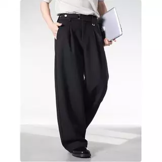 MNO.9 Pants LZ413 กางเกงขายาวกระบอกใหญ่ เอวแต่งห่วง ปรับระดับมีกระดุมแป็ก กางเกงผุ้ชายสไตล์เกาหลี กางเกงแฟชั่น 2026