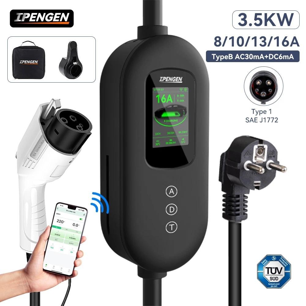 IPENGEN TUV 3.5KW 16A แบบพกพา EV Charger Type1 SAE J1772 ไฟฟ้ารถ Charger EU ปลั๊ก DC6mA ป้องกันการรั