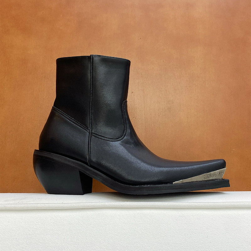 รองเท้าหนัง切尔西แท้ หัวเหลี่ยม ซิปข้าง สไตล์อังกฤษ Unisex
