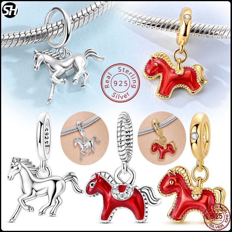 Dalarna Charms Horse Enchanted สร้อยข้อมือเงินสเตอร์ลิง 925 สีแดง สำหรับพลังงานและความกล้าหาญ
