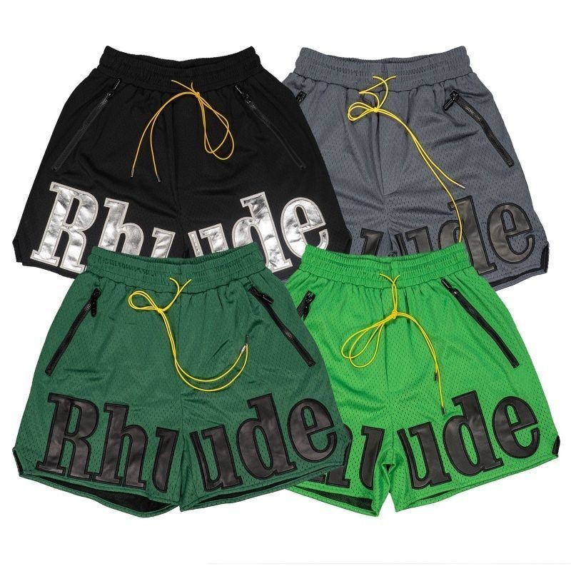 กางเกงขาสั้น RHUDE หนังปักตัวอักษรแบบ mesh patchwork แห้งไว สไตล์กีฬาสำหรับผู้ชาย