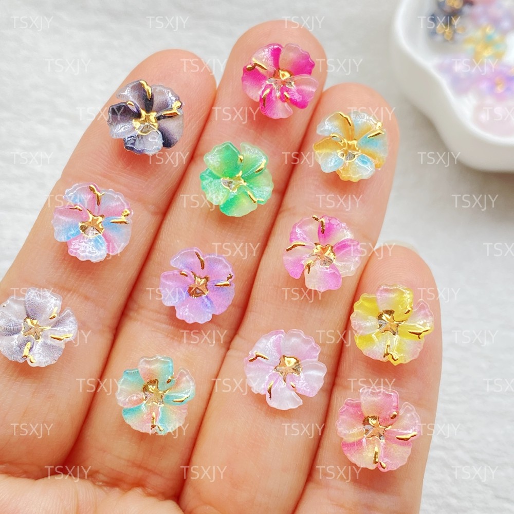 40 ชิ้นน่ารัก Mini สีสัน gold edged ดอกไม้เล็บเรซิ่น Designer Charms DIY 3D เครื่องประดับเครื่องประดับ