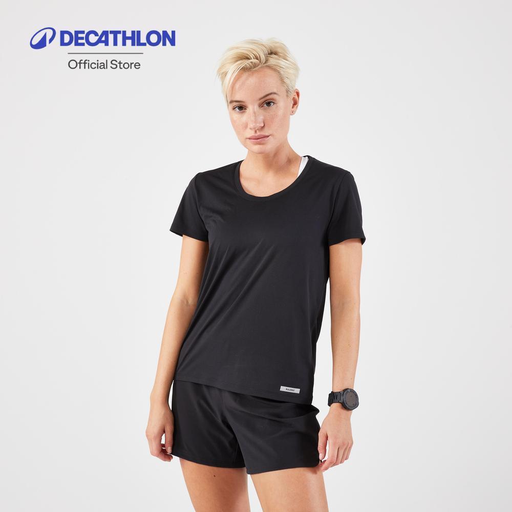 Decathlon Women'S Running T-Shirt เสื้อยืดผู้หญิงสำหรับใส่วิ่งระบายอากาศได้ดี รุ่น Kiprun Run - Black