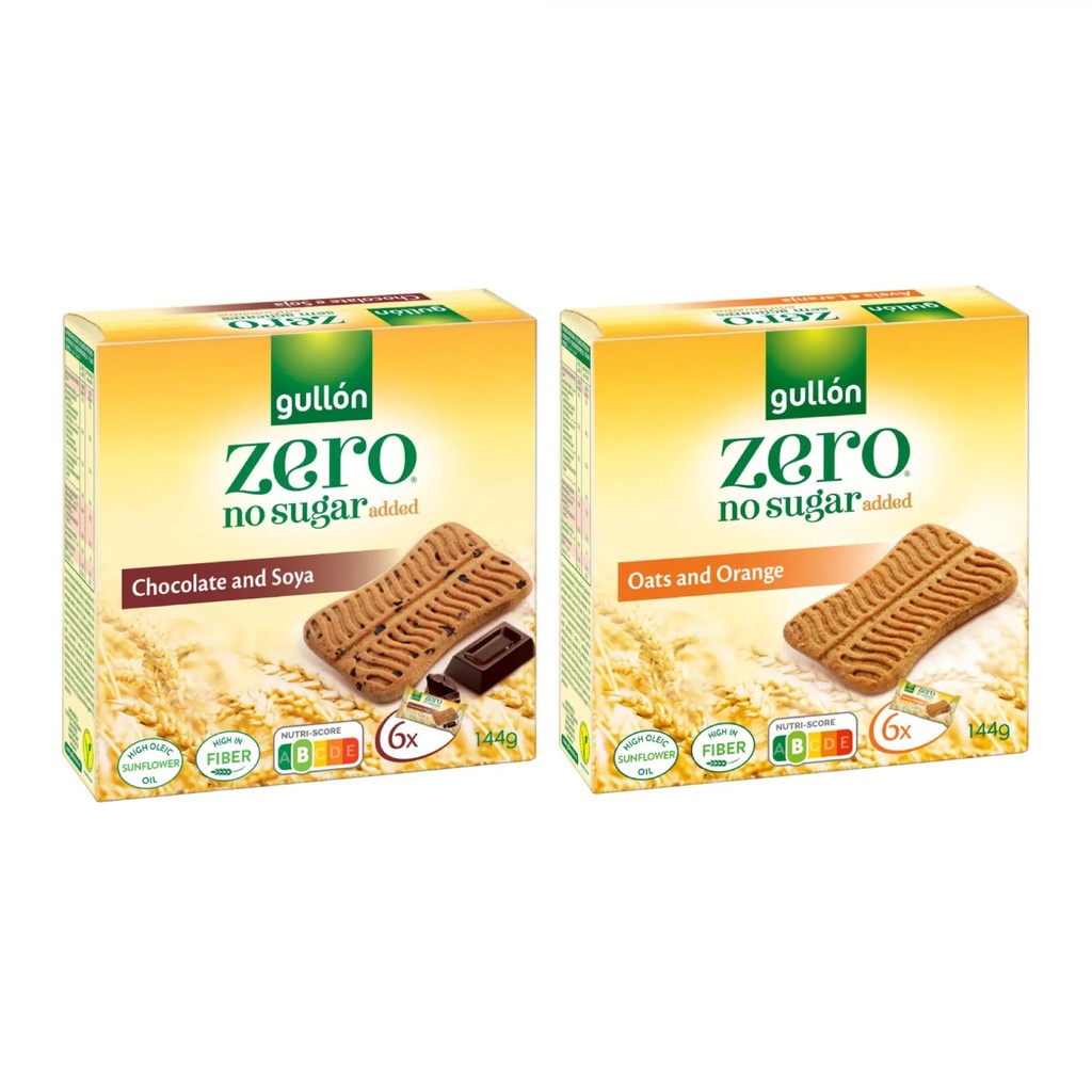 Gullon Zero no added sugar  biscuits  กูยอง บิสกิตไม่เติมน้ำตาล นำเข้า รสโอ๊ตส้ม / โซย่าช็อกโกแลต