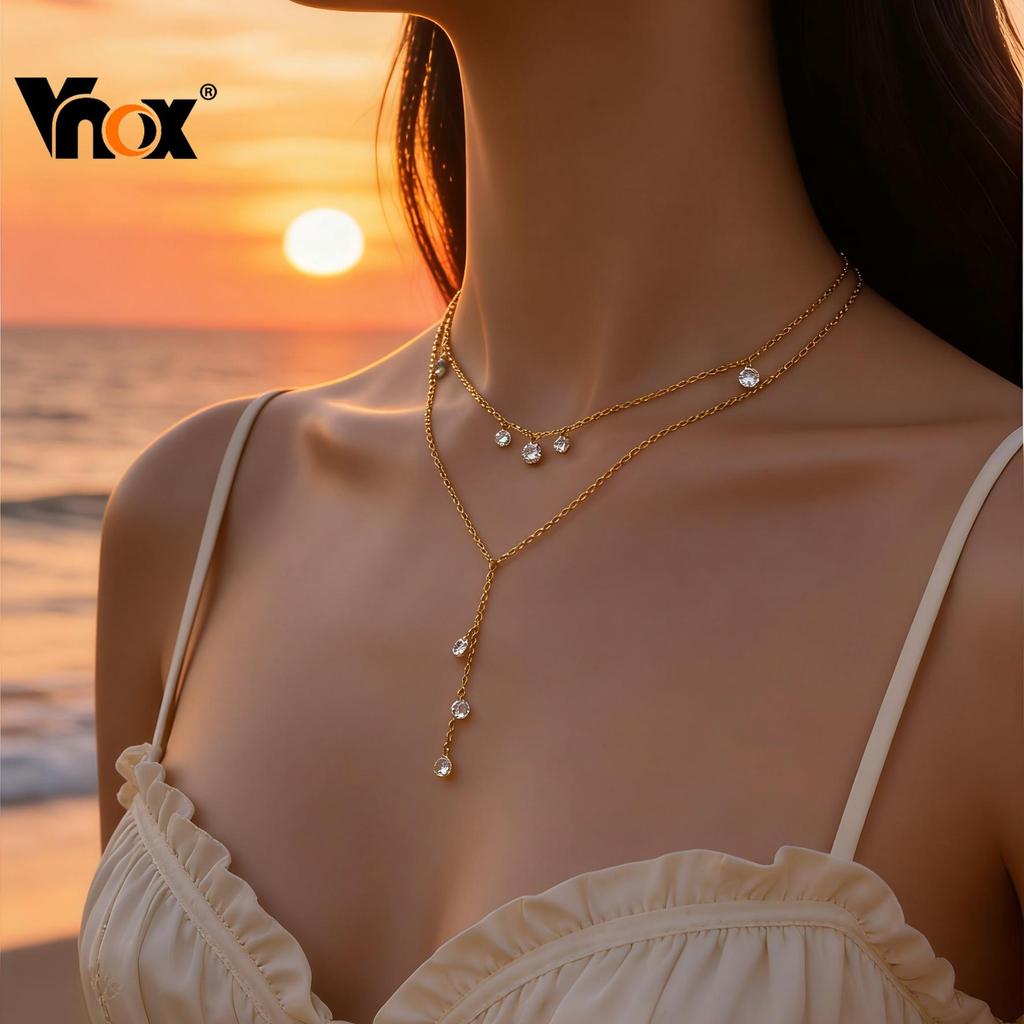 Vnox สร้อยคอรูปตัว Y เพทายสีขาว ยาวสำหรับงานปาร์ตี้
