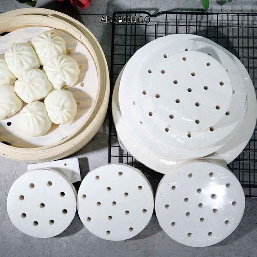 ABEBONGO 100 ชิ้น Buns ขนมอบกระดาษไม่ติด, 4/5/6/7/8in กระดาษนึ่งแบบใช้แล้วทิ้ง, รอบ Buns Pad กระดาษค